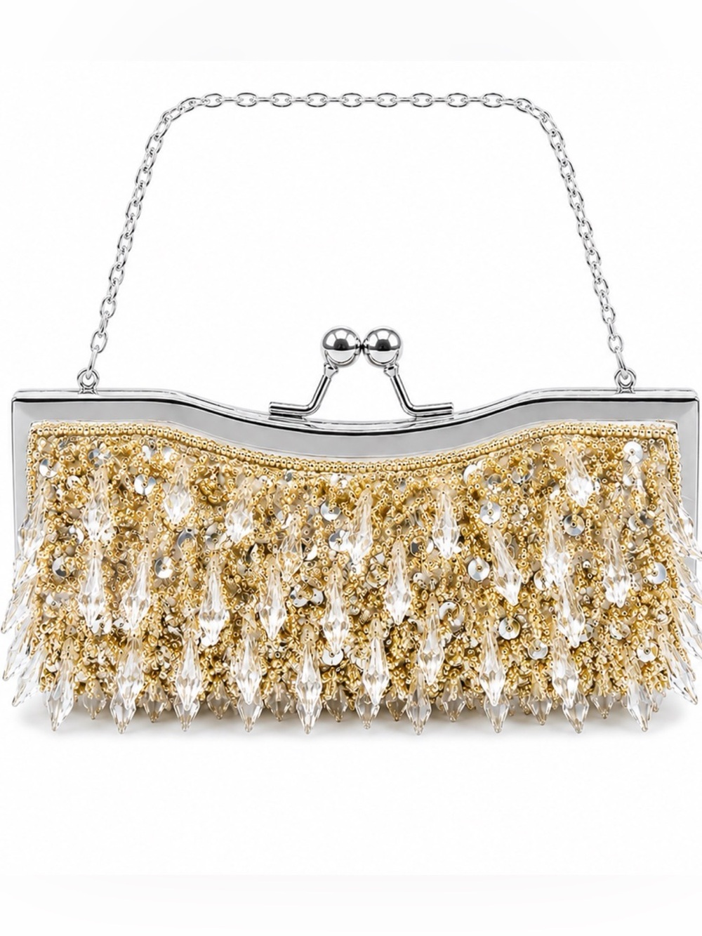 Gold Beaded Crystal Evening Clutch Purse Formal Wedding Prom Handbag